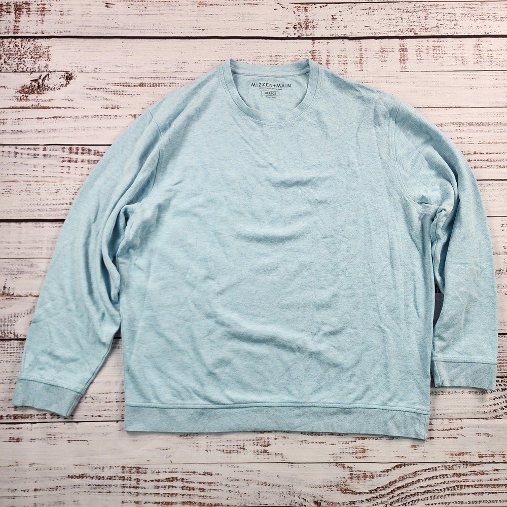 Mizzen+Main Fairway Crewneck Sweatshirt Mens XL Light Blue Heathered Performance